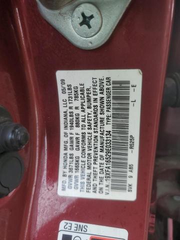 19XFA16529E033134 - 2009 HONDA CIVIC LX BURGUNDY photo 12