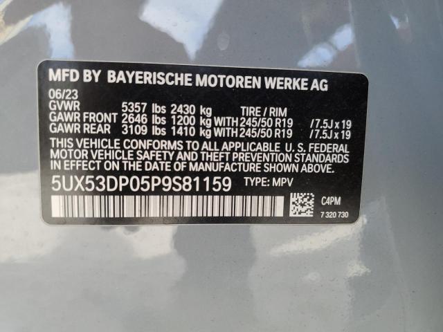 5UX53DP05P9S81159 - 2023 BMW X3 XDRIVE30I GRAY photo 13