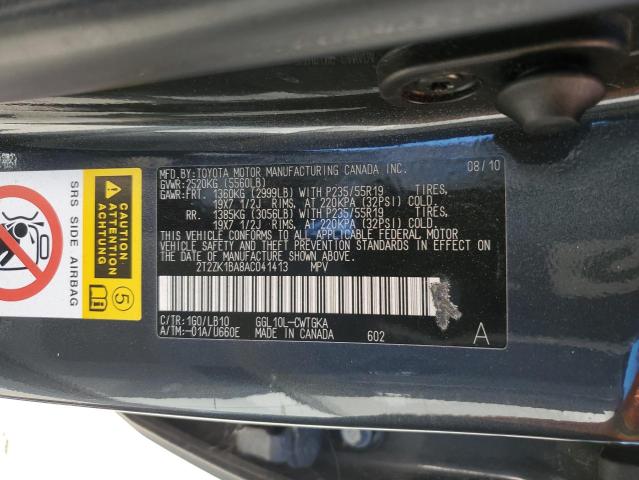 2T2ZK1BA8AC041413 - 2010 LEXUS RX 350 BLACK photo 13