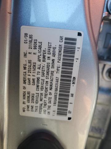 19UUA66218A031467 - 2008 ACURA TL SILVER photo 13