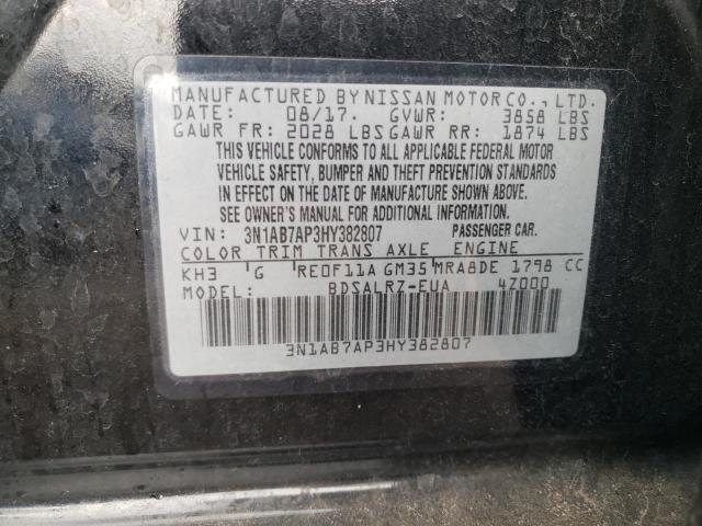 3N1AB7AP3HY382807 - 2017 NISSAN SENTRA S BLACK photo 12