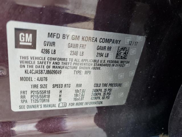 KL4CJASB7JB609049 - 2018 BUICK ENCORE PREFERRED Бордовый фото 13