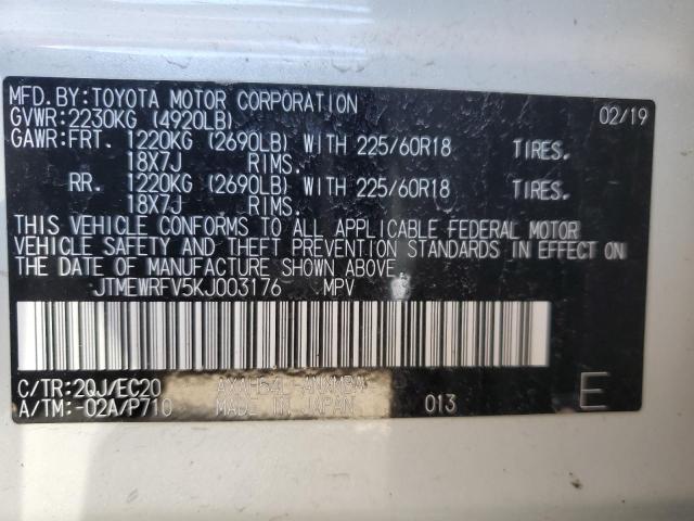 JTMEWRFV5KJ003176 - 2019 TOYOTA RAV4 XSE WHITE photo 13