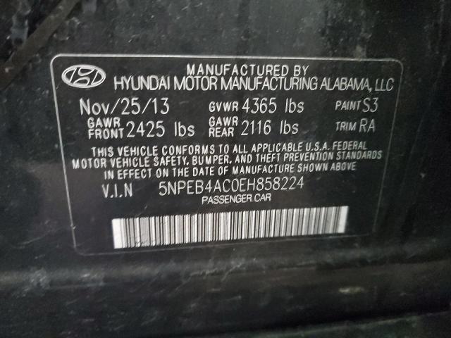 5NPEB4AC0EH858224 - 2014 HYUNDAI SONATA GLS BLACK photo 12