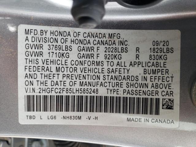 2HGFC2F85LH585248 - 2020 HONDA CIVIC SPORT 石墨色 照片 12