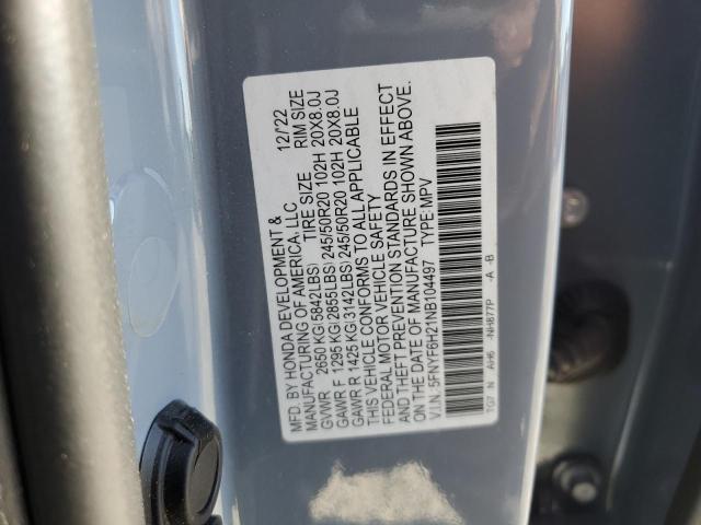 5FNYF6H21NB104497 - 2022 HONDA PILOT SE GRAY photo 13