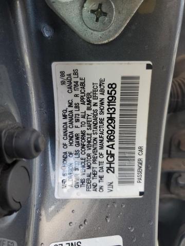 2HGFA16929H311958 - 2009 HONDA CIVIC EXL გრაფიტი ფოტო 12