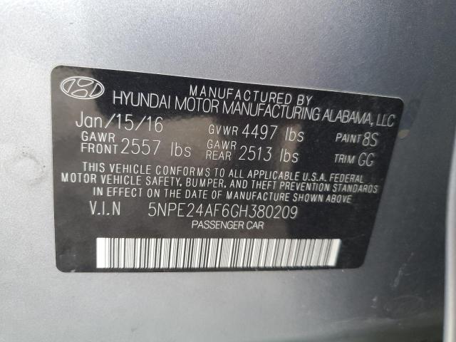 5NPE24AF6GH380209 - 2016 HYUNDAI SONATA SE SILVER photo 12