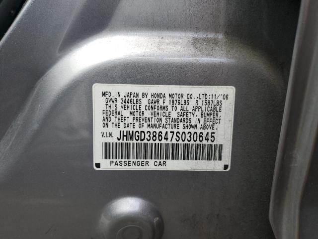 JHMGD38647S030645 - 2007 HONDA FIT S ნაცრისფერი ფოტო 12