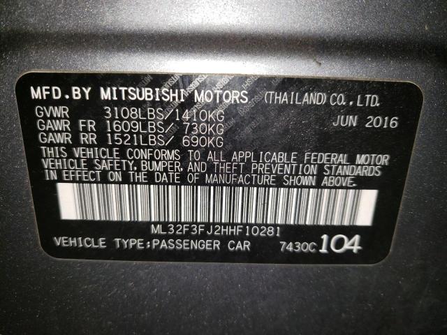ML32F3FJ2HHF10281 - 2017 MITSUBISHI MIRAGE G4 ES Сұр фото 12