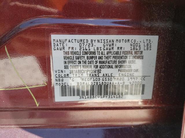 3N1AB8CV1PY314182 - 2023 NISSAN SENTRA SV BURGUNDY photo 12