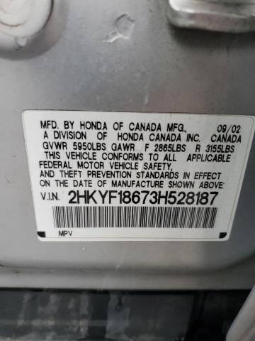 2HKYF18673H528187 - 2003 HONDA PILOT EXL SILVER photo 13