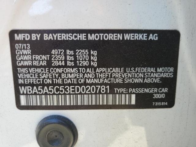 WBA5A5C53ED020781 - 2014 BMW 528 I WHITE photo 12