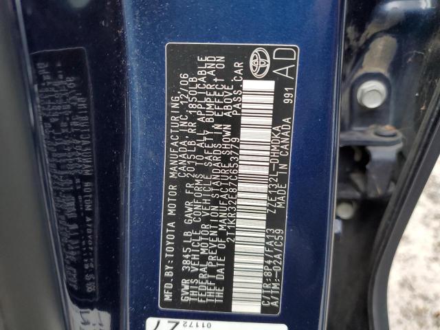 2T1KR32E87C653779 - 2007 TOYOTA COROLLA MA XR BLUE photo 12
