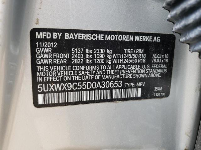 5UXWX9C55D0A30653 - 2013 BMW X3 XDRIVE28I SILVER photo 13