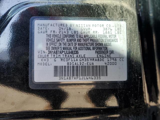 3N1AB7AP1JL646335 - 2018 NISSAN SENTRA S BLACK photo 13