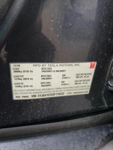 5YJSA1E22GF170233 - 2016 TESLA MODEL S შავი ფოტო 12