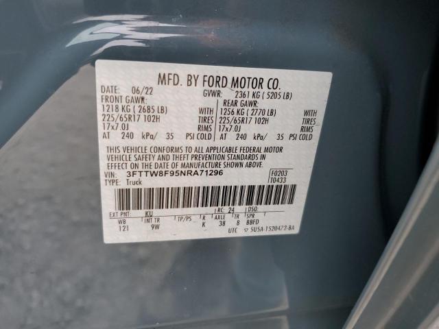 3FTTW8F95NRA71296 - 2022 FORD MAVERICK XL BLUE photo 10