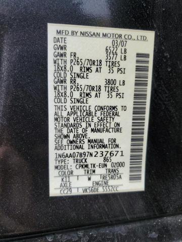 1N6AA07B97N237671 - 2007 NISSAN TITAN XE CHARCOAL photo 12