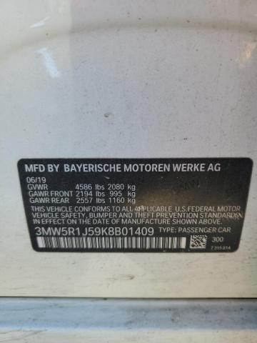 3MW5R1J59K8B01409 - 2019 BMW 330I WHITE photo 12