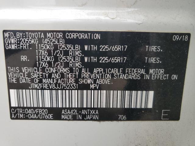 JTMZFREV8JJ752331 - 2018 TOYOTA RAV4 LE WHITE photo 12