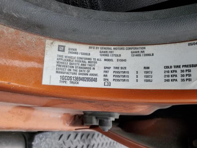 1GCDS136948205048 - 2004 CHEVROLET COLORADO ORANGE photo 12