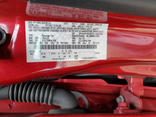 1FAHP3K20CL124762 - 2012 FORD FOCUS SE RED photo 12