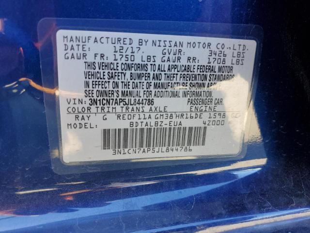 3N1CN7AP5JL844786 - 2018 NISSAN VERSA S BLUE photo 13