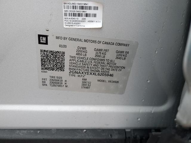 2GNAXYEXXL6205946 - 2020 CHEVROLET EQUINOX PREMIER SILVER photo 13