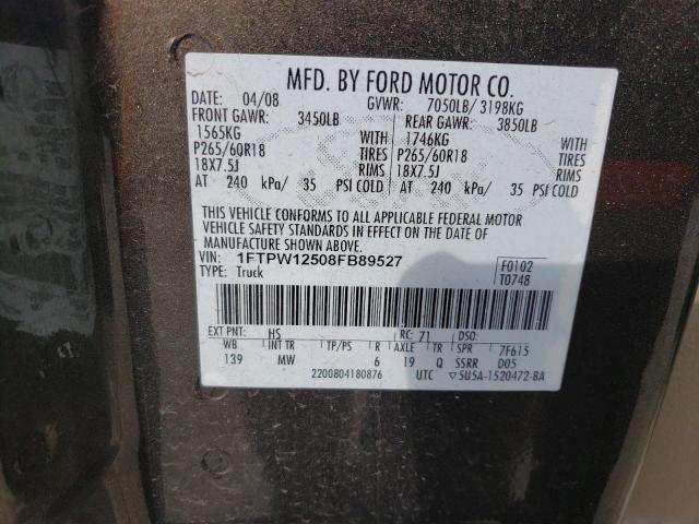 1FTPW12508FB89527 - 2008 FORD F150 SUPERCREW BROWN photo 12