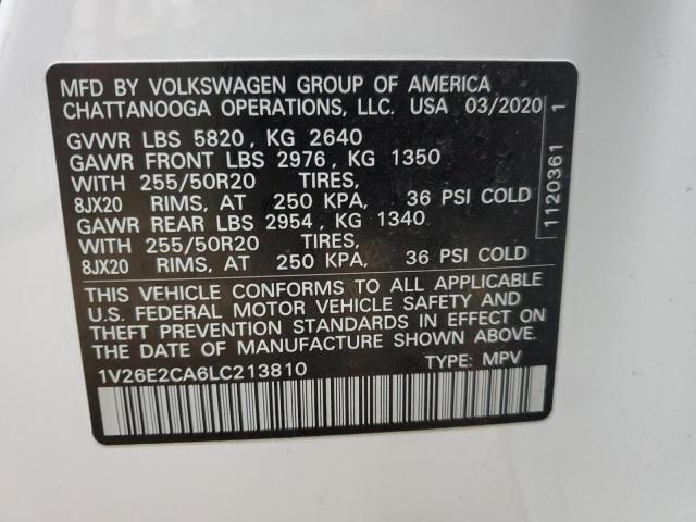 1V26E2CA6LC213810 - 2020 VOLKSWAGEN ATLAS CROS SE Белый фото 13