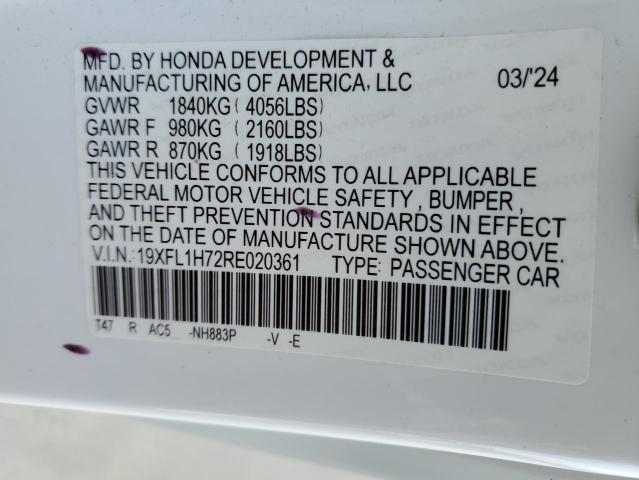 19XFL1H72RE020361 - 2024 HONDA CIVIC EXL თეთრი ფოტო 12