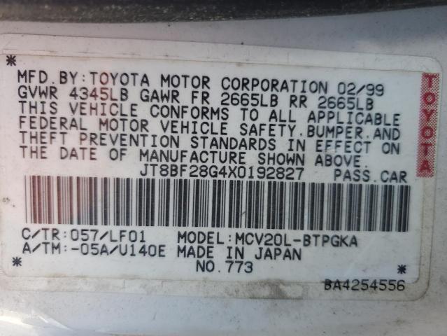 JT8BF28G4X0192827 - 1999 LEXUS ES 300 WHITE photo 12