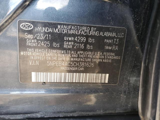 5NPEB4AC5CH381626 - 2012 HYUNDAI SONATA GLS BLUE photo 12