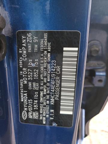 KMHCT4AE4FU914223 - 2015 HYUNDAI ACCENT GLS BLUE photo 10