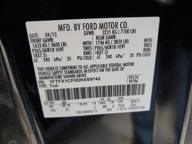 1FTFX1CF0DKE69742 - 2013 FORD F150 SUPER CAB BLACK photo 12