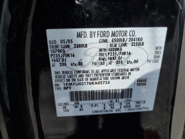 1FMYU03176KA05734 - 2006 FORD ESCAPE XLT BLACK photo 12