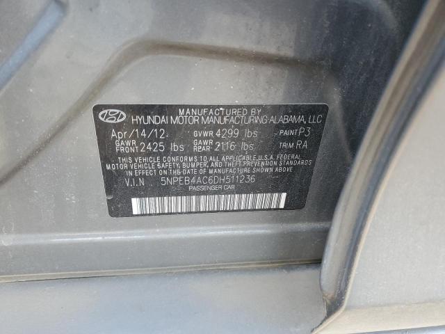 5NPEB4AC6DH511236 - 2013 HYUNDAI SONATA GLS GRAY photo 12