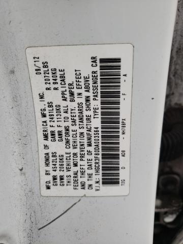 1HGCR3F80DA003564 - 2013 HONDA ACCORD EXL WHITE photo 12