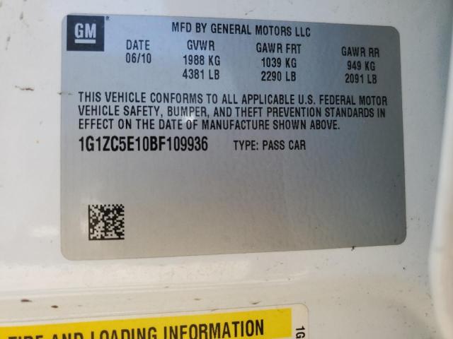 1G1ZC5E10BF109936 - 2011 CHEVROLET MALIBU 1LT Ақ фото 12