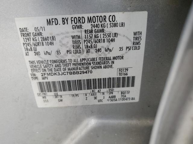 2FMDK3JC7BBB29470 - 2011 FORD EDGE SEL SILVER photo 14