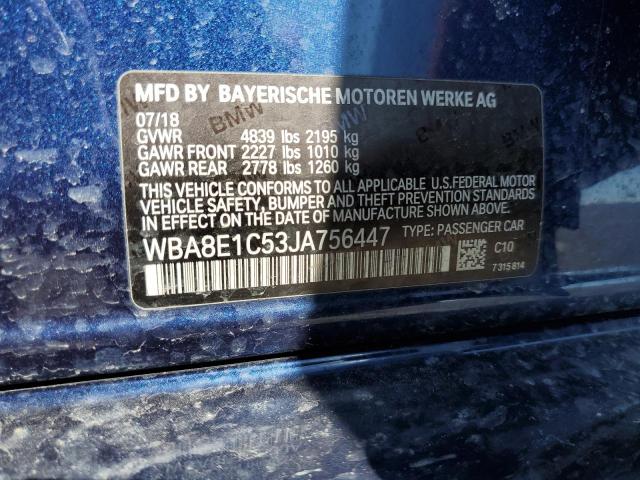 WBA8E1C53JA756447 - 2018 BMW 330E BLUE photo 12