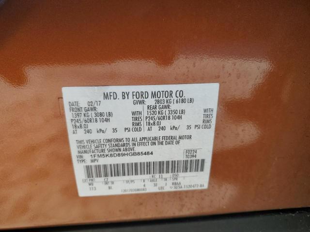 1FM5K8D89HGB85484 - 2017 FORD EXPLORER XLT GOLD photo 12