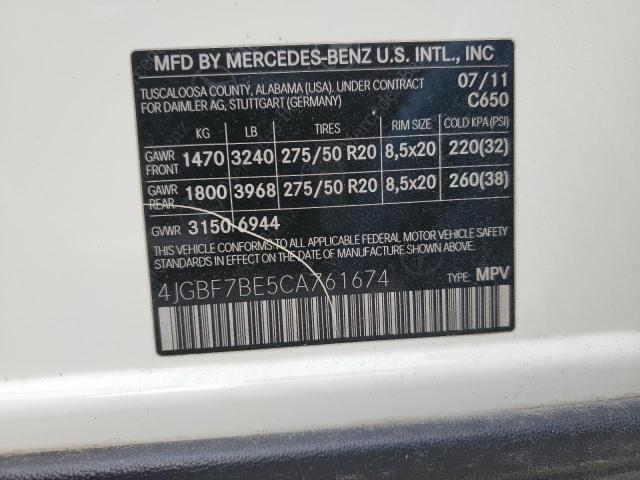 4JGBF7BE5CA761674 - 2012 MERCEDES-BENZ GL 450 4MATIC WHITE photo 13