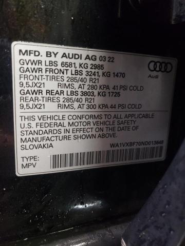 WA1VXBF70ND013648 - 2022 AUDI Q7 PRESTIGE BLACK photo 12