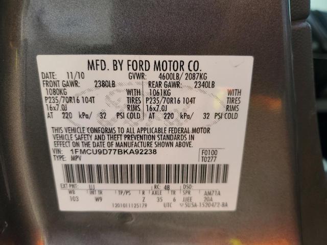 1FMCU9D77BKA92238 - 2011 FORD ESCAPE XLT GRAY photo 12