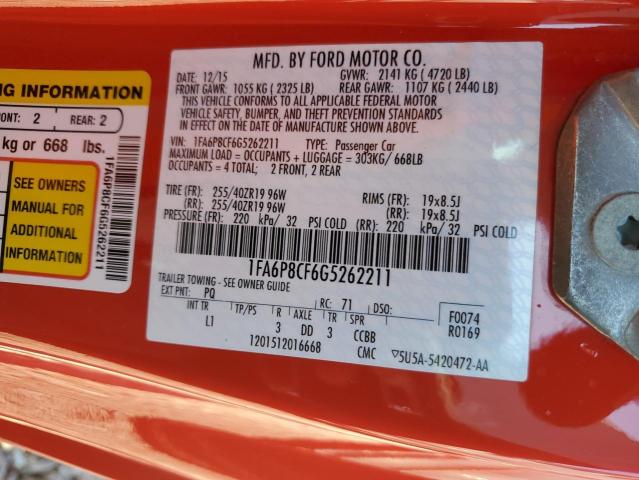1FA6P8CF6G5262211 - 2016 FORD MUSTANG GT RED photo 12