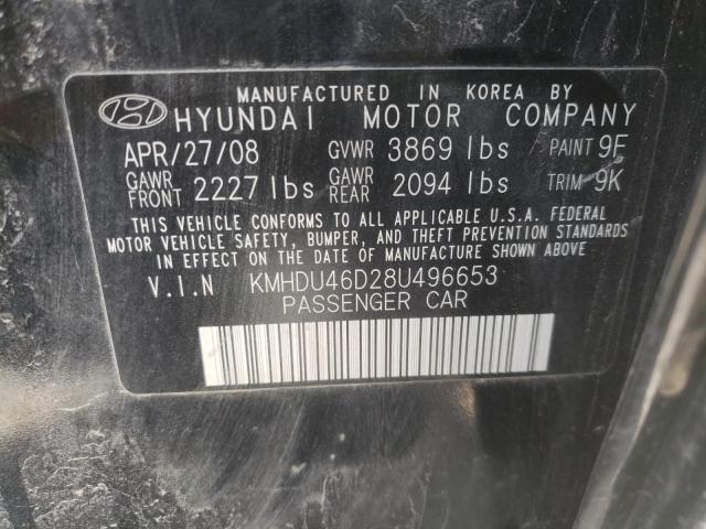 KMHDU46D28U496653 - 2008 HYUNDAI ELANTRA GLS BLACK photo 10