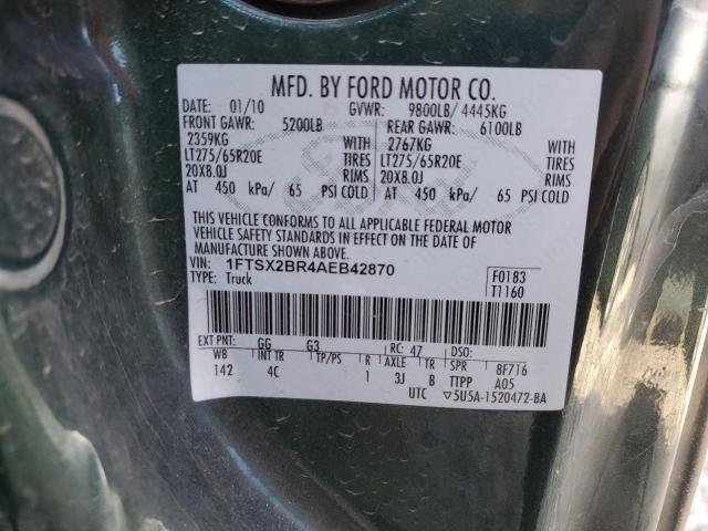 1FTSX2BR4AEB42870 - 2010 FORD F250 SUPER DUTY GREEN photo 12