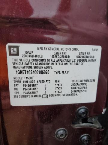 1GKET16S466106828 - 2006 GMC ENVOY XL BURGUNDY photo 13